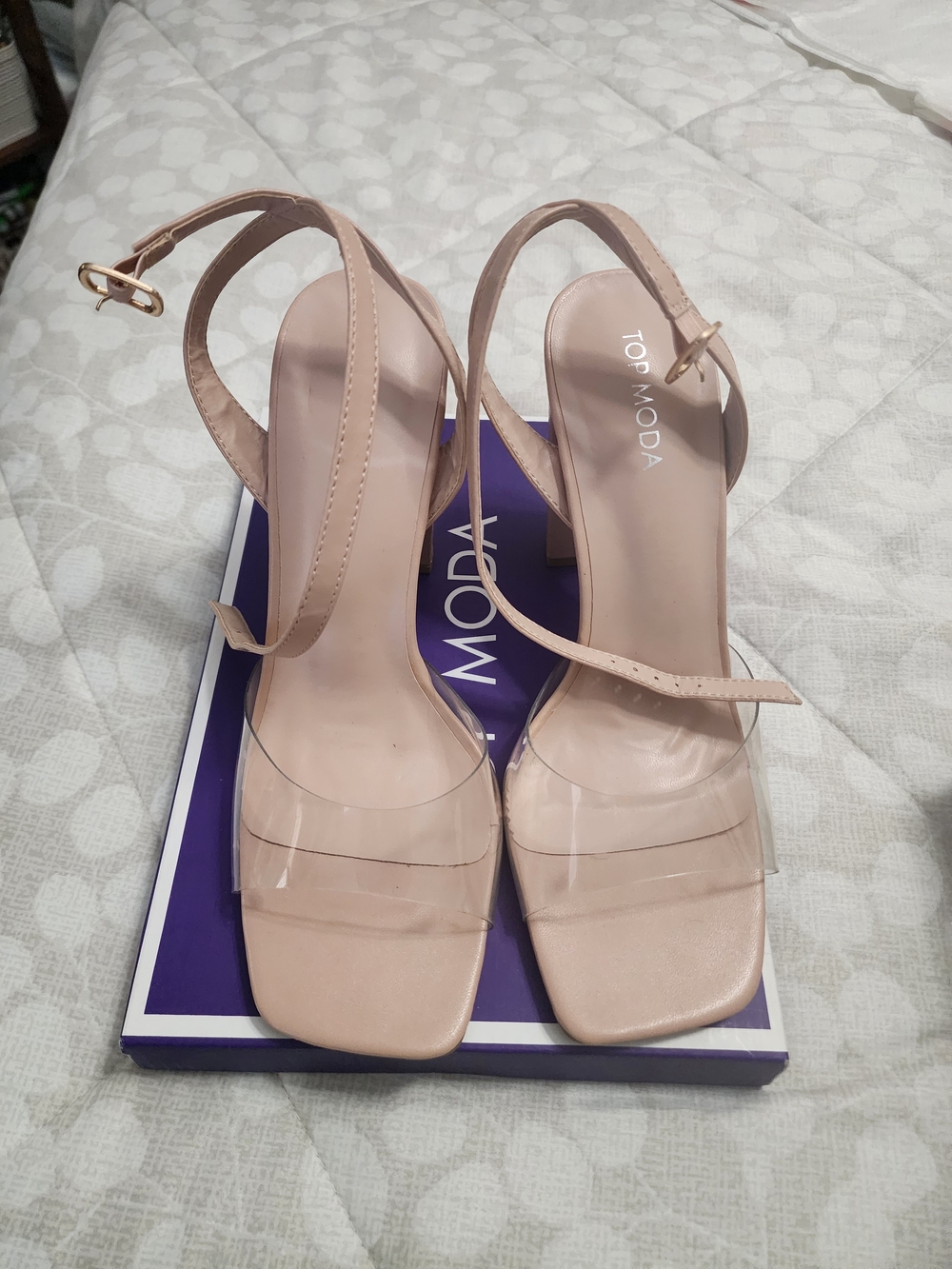 TOP Moda Nude Clear-Strap Slingback Heels
